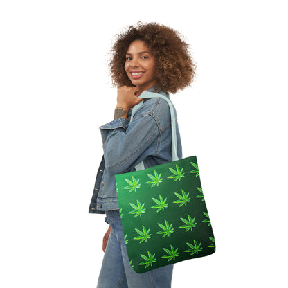 Green Leaf Marijuana Pot Weed Leaf 420 Polyester Canvas Tote Bag (AOP)