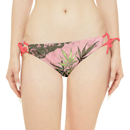 Grey Lace Gorgeous Pink Designed Marijuana 420 Weed Strappy Bikini Set (AOP)