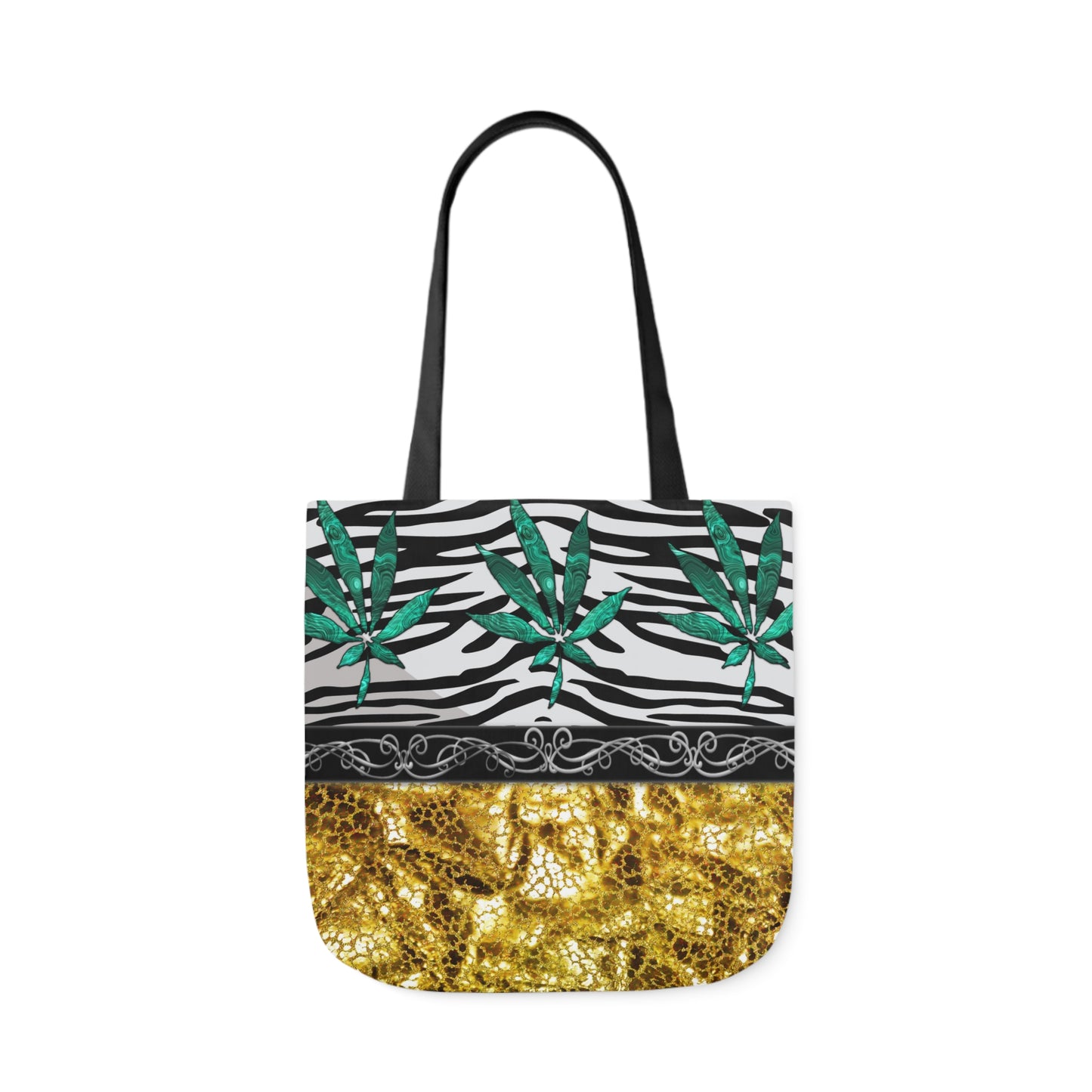 Gold And Zebra White And Black Marijuana Pot Weed Leaf 420 Weed Pot Marijuana Leaf Polyester Canvas Tote Bag (AOP)