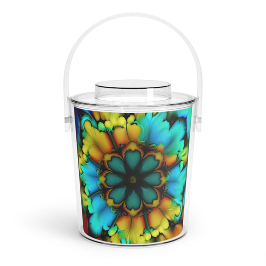 Bold And Beautiful Tie Dye B 3 Blue Yellow Ice Bucket with Tongs