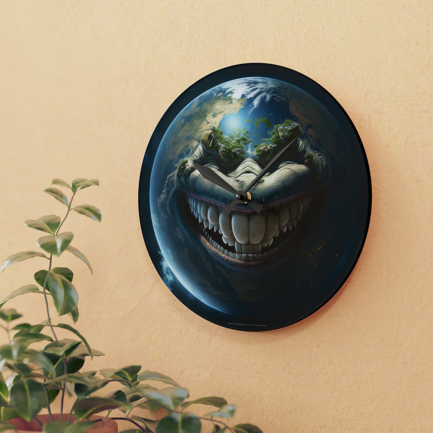 Toothy Sarcastic Looking Earth Smiling Wall Clock