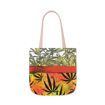 Beautiful Redish Orange Banded Marijuana 420 Pot Weed Leaf Polyester Canvas Tote Bag (AOP)