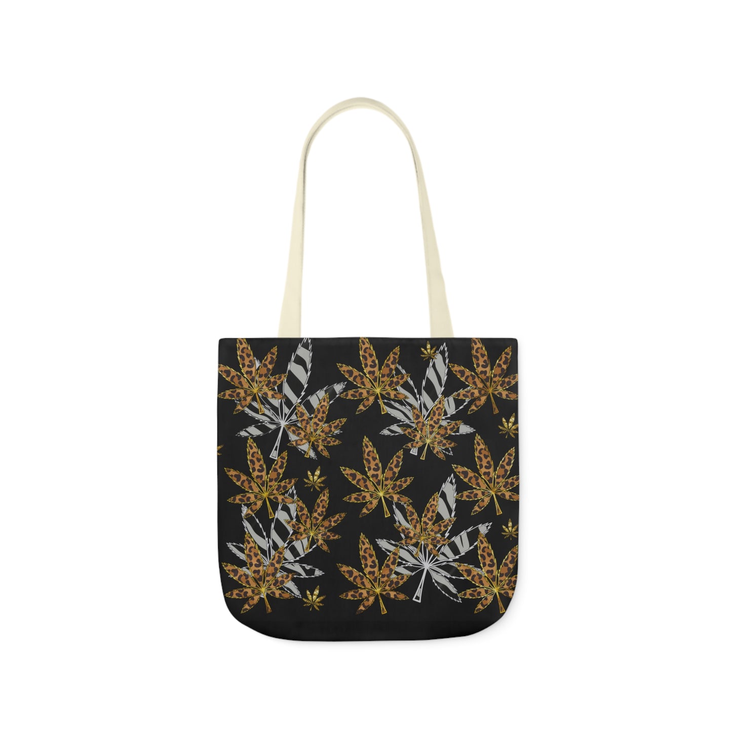 Gold And Zebra Marijuana Pot Weed Leaf 420 Marijuana Polyester Canvas Tote Bag (AOP)