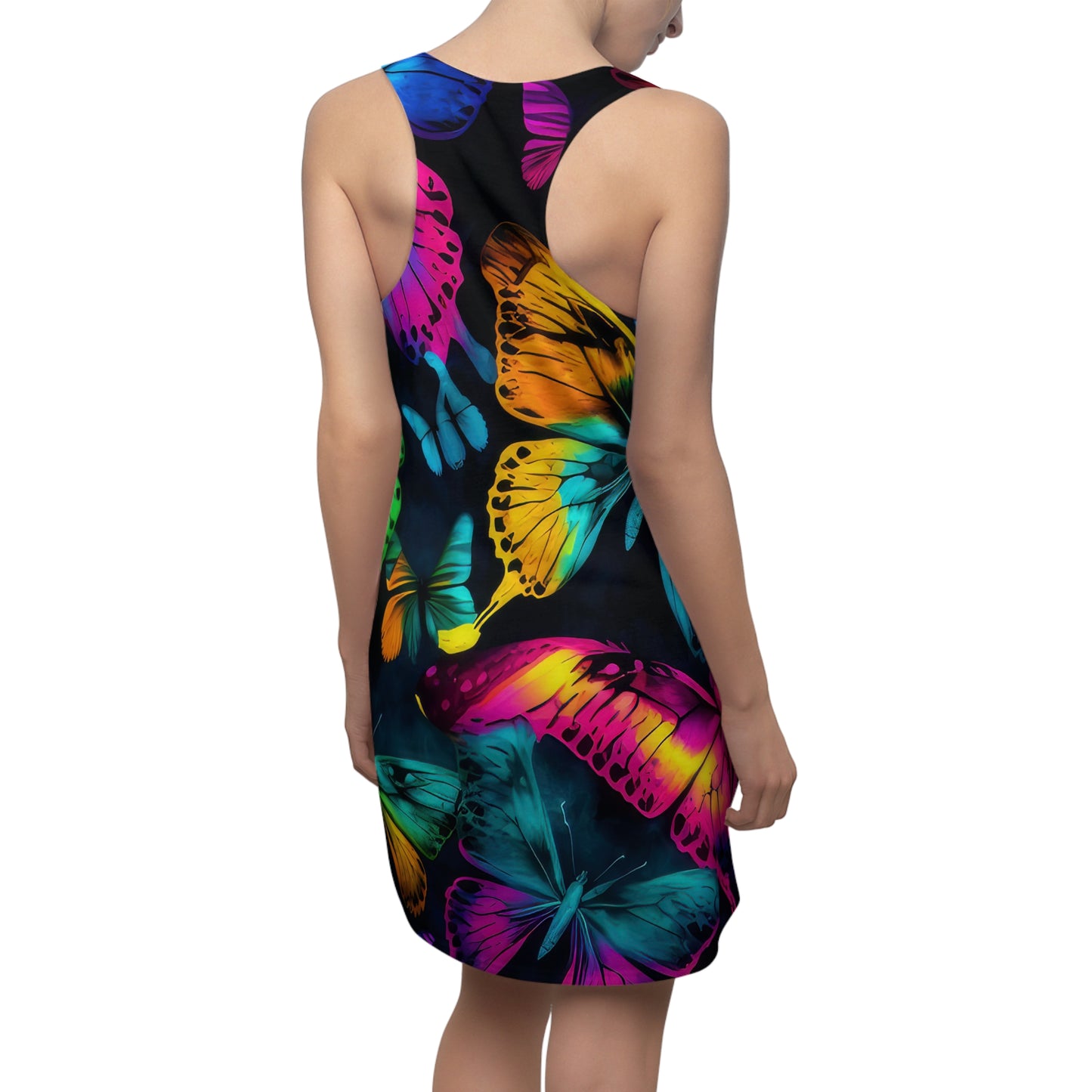 Bold And Beautiful Tie Dye Mutiple Butterflies Style Six Women's Cut & Sew Racerback Dress (AOP)