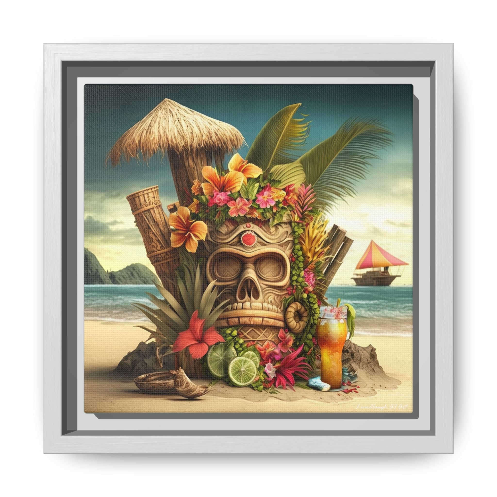 Tiki Dreams by the Shore, Art Print — Colorful Modern Wall Canvas