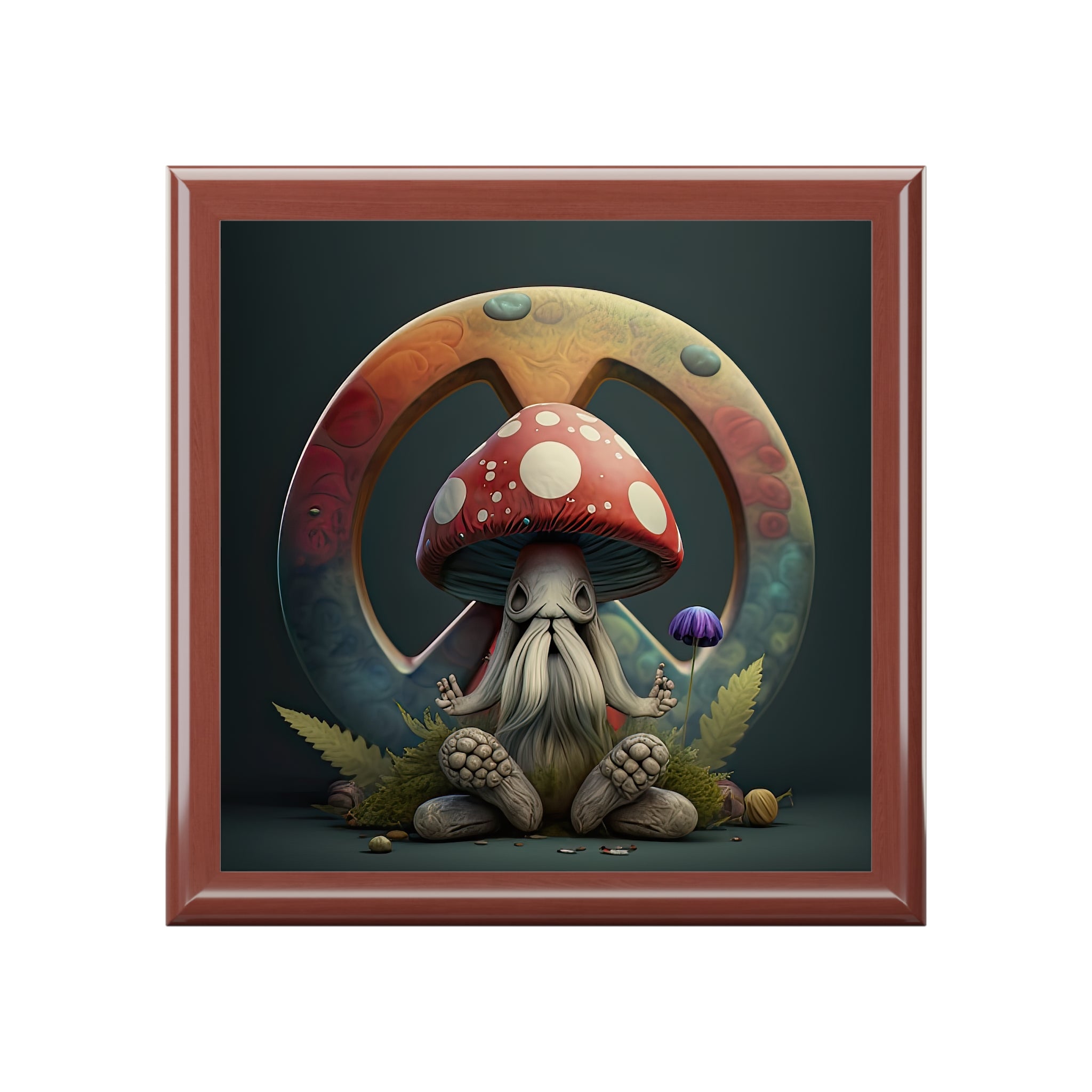 Groovy Gnome With Sleek Detailed Red And White  Hat Peace Sign Jewelry Box