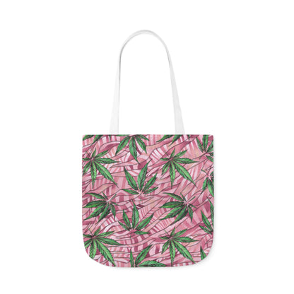 Beautifully Pink And Green Gorgeous Designed Marijuana 420 Weed Leaf Polyester Canvas Tote Bag (AOP)