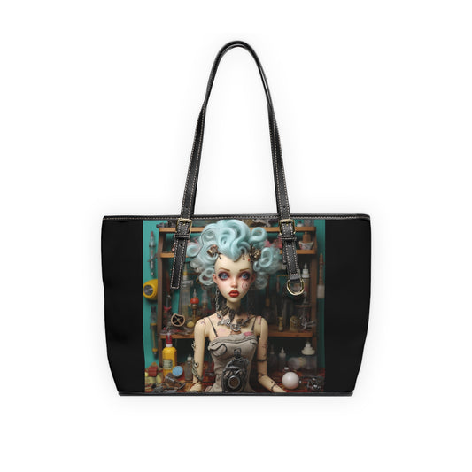 Love My Gismos Blue Hair Black Background, PU Leather Shoulder Bag