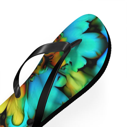 Bold And Beautiful Tie Dye B 3 Blue Yellow Flip Flops