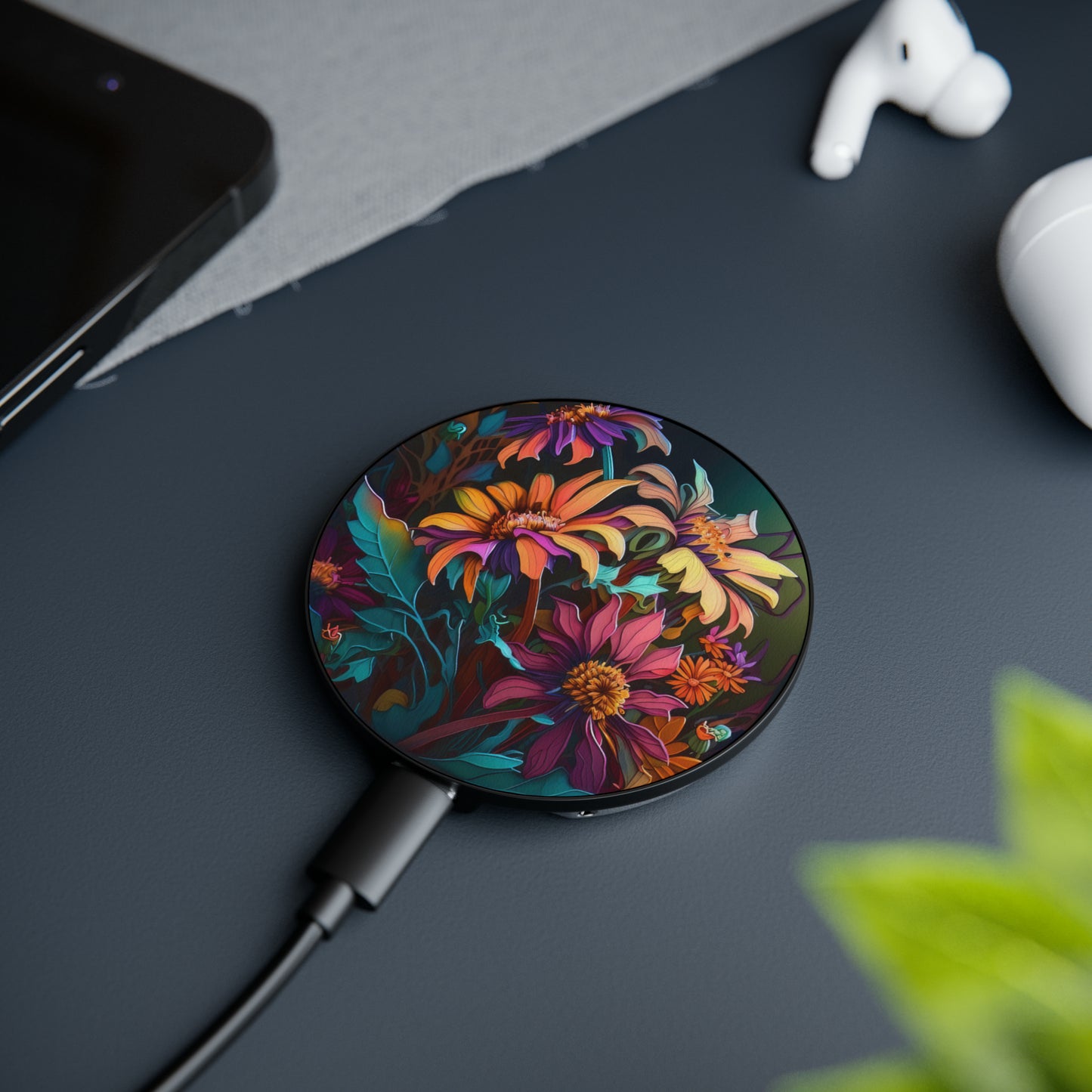Bold And Beautiful Flowers Pink Orange Purple 6 Magnetic Induction Charger