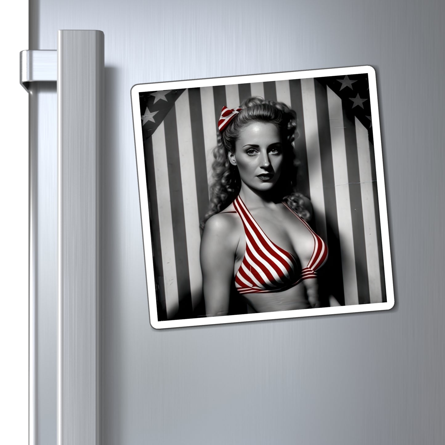 Retro Tattooed Pinup Blue, Red And White Star Magnet Style Nine