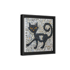 "Curious Black Cat Mosaic", Framed Mosaic Cat Art Print — Colorful Modern Wall Canvas