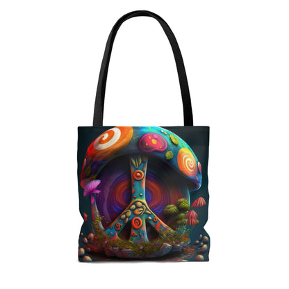 Hippie Peace Sign Mushroom Color Candy Style Design, Style 1 Tote Bag (AOP)