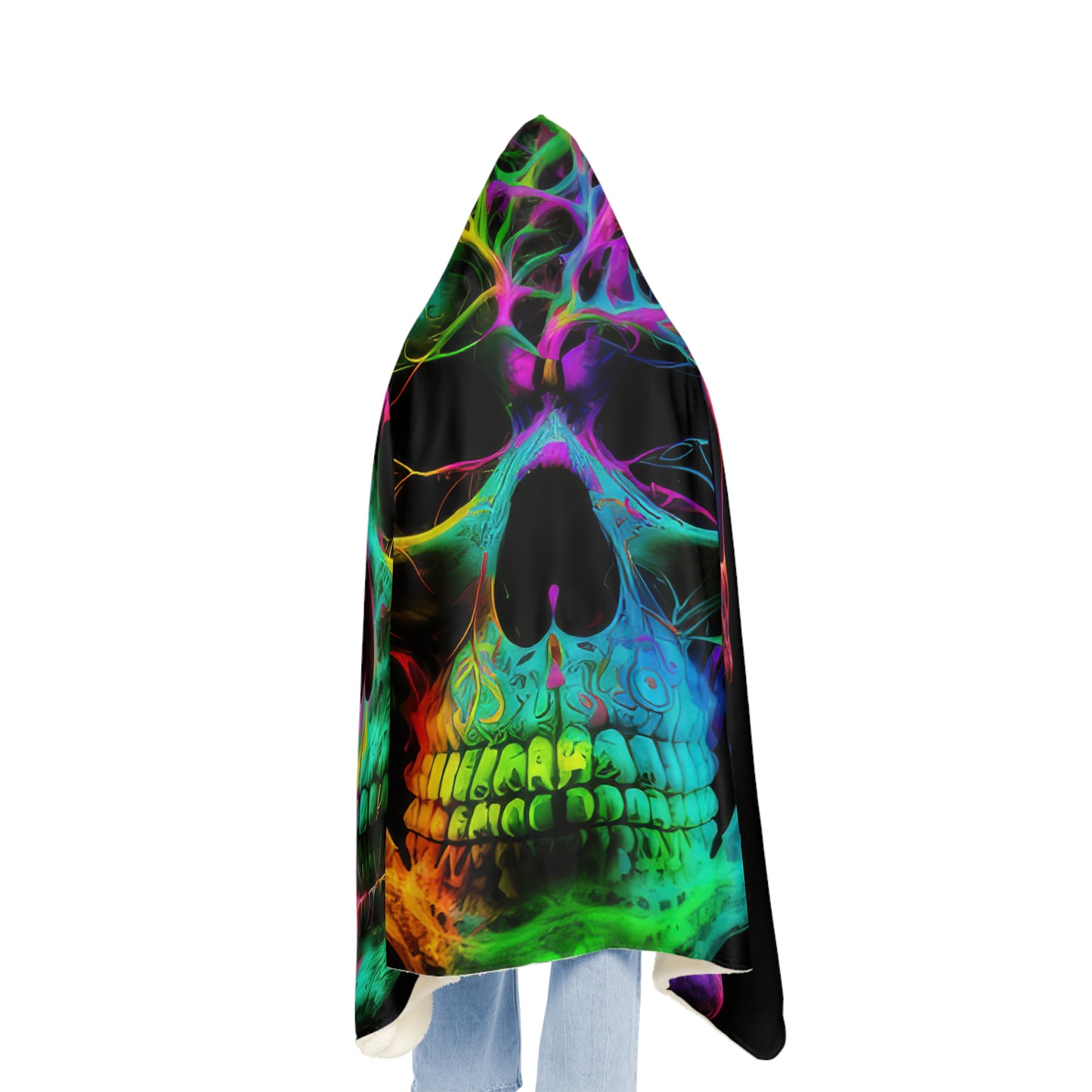 Tie Die 3 Head Skulls, Style Three Blue Green Purple Snuggle Blanket