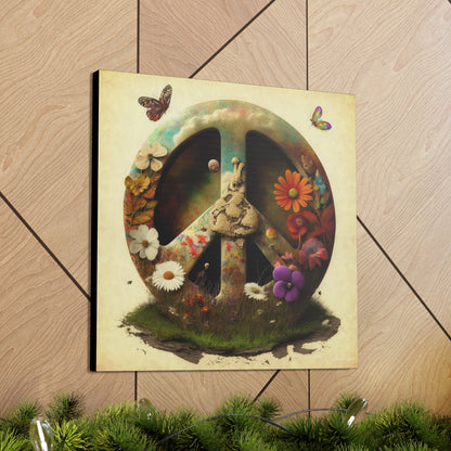 Elegant Peace Sign With Beautiful Flowers And Butterflies , Beige Background Canvas Gallery Wraps