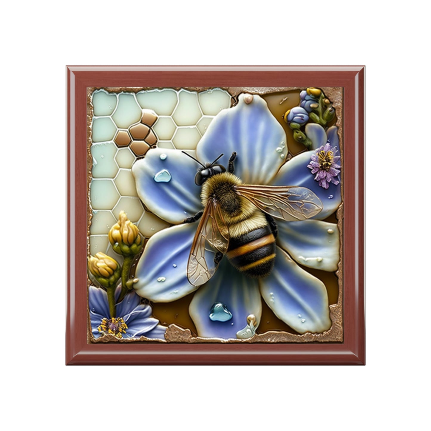 Honeycomb With Beautiful flower And Bee Jewelry Box