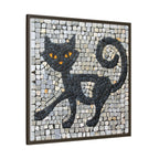 "Curious Black Cat Mosaic", Framed Mosaic Cat Art Print — Colorful Modern Wall Canvas