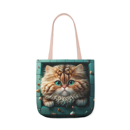 Beautiful Orange And White Fluffy Cat With Blue Eye , Blue Framed Polyester Canvas Tote Bag (AOP)