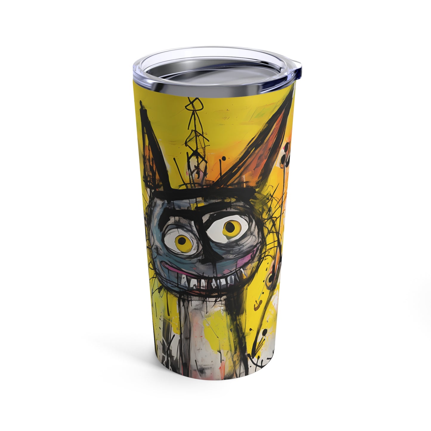 Abstract Multi Colored Cats With Yellow Background By DaFlowerChild Tumbler 20oz