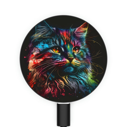 Bold And Beautiful Tie Dye Sassy Furry Cat 5 Magnetic Induction Charger