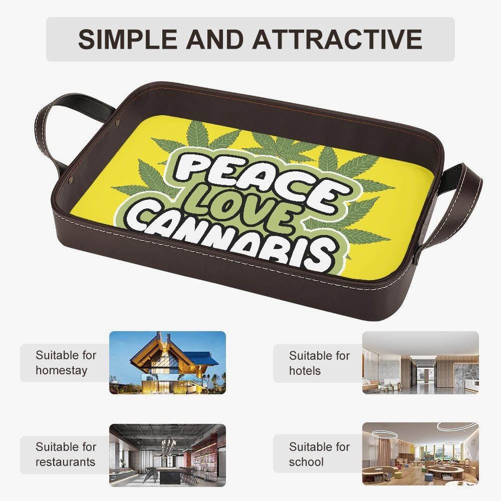 Love Peace Cannabis  420 Marijuana PU Leather Tray