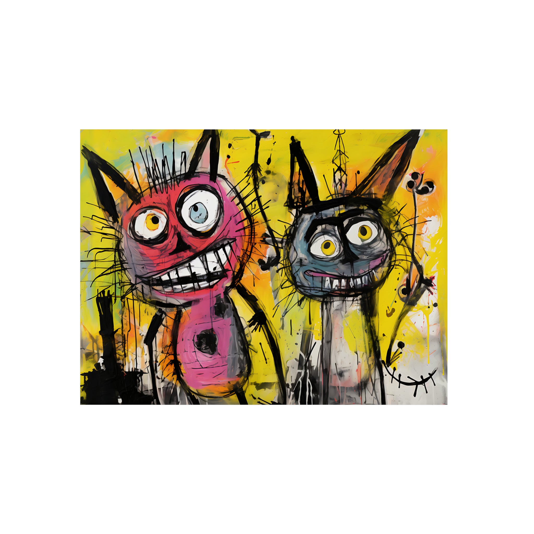 Abstract Multi Colored Cats With Yellow Background By DaFlowerChild Aluminum Composite Panels