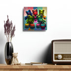 Colorful Group Of Frogs On Skates Wall Clock