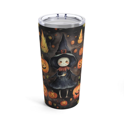 Large Pumkin Halloween Patch With Ghoul Chic/Girl In Black Hat And Dress By giraffecreativestudio Tumbler 20oz