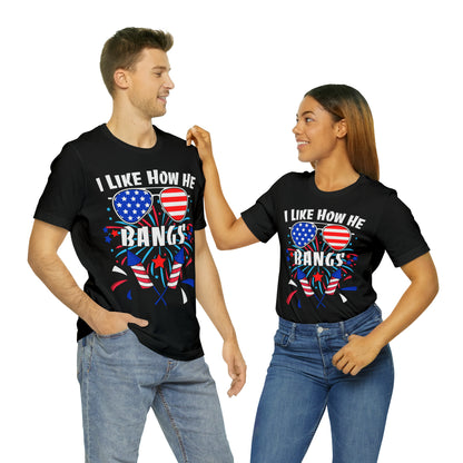 I Like How He Bangs American Flag, Fourth Of July 4th , American Flag Glasses Unisex Jersey Short Sleeve Tee