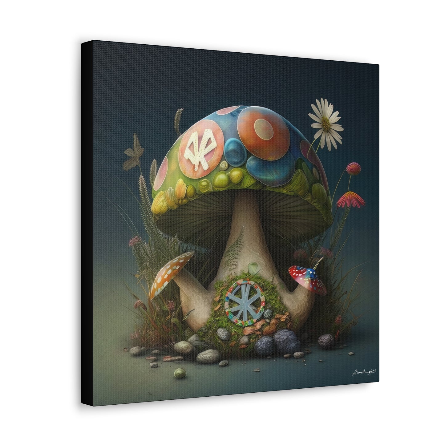 Beautiful Three Mushroom Colorful Uniquely Detailed 2 Canvas Gallery Wraps