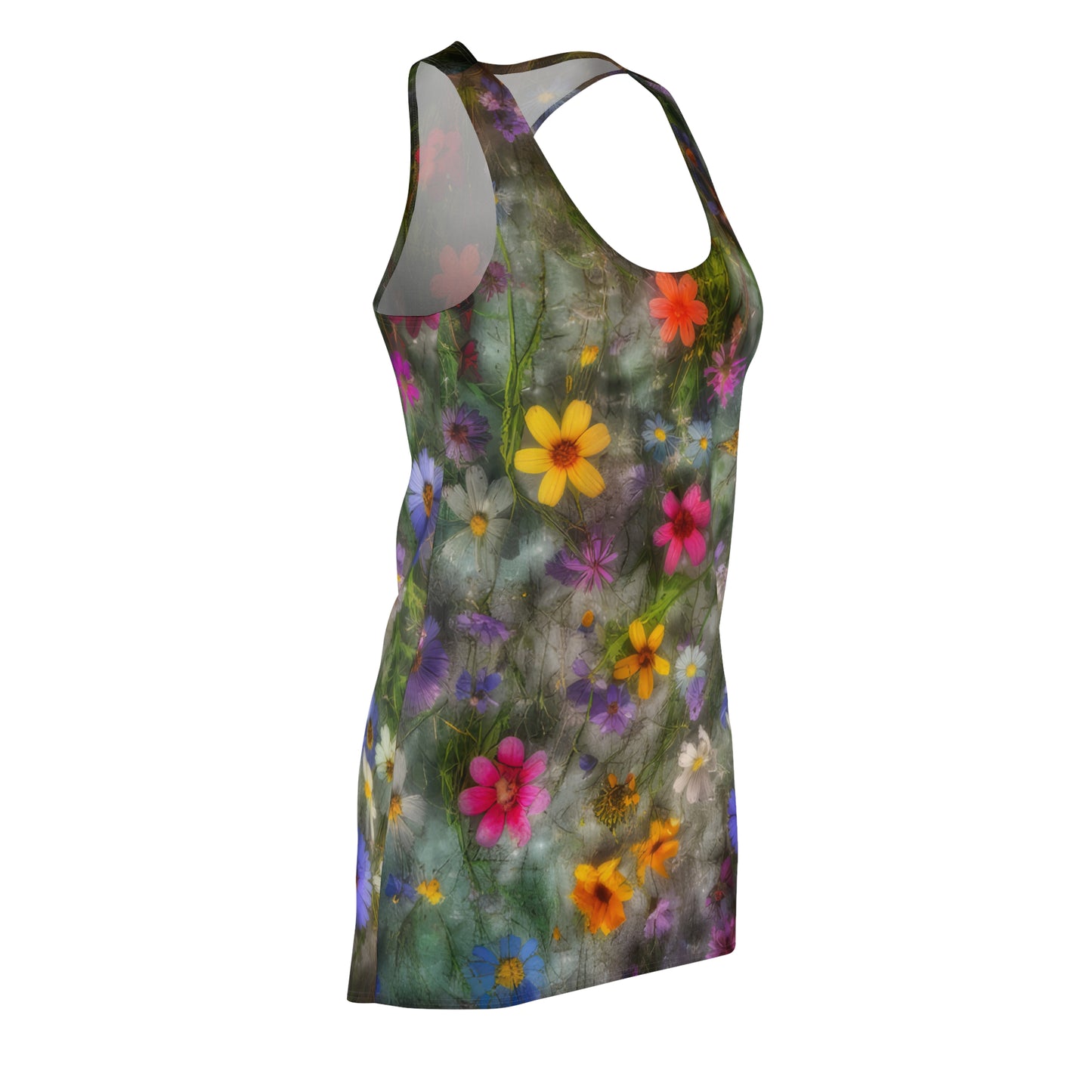 Bold & Beautiful & Metallic Wildflowers, Gorgeous floral Design, Style 2 Women's Cut & Sew Racerback Dress (AOP)