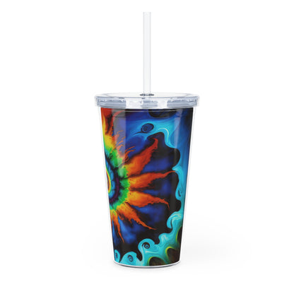 Bold And Beautiful Colors Tie Dye Style One Plastic Tumbler with Straw