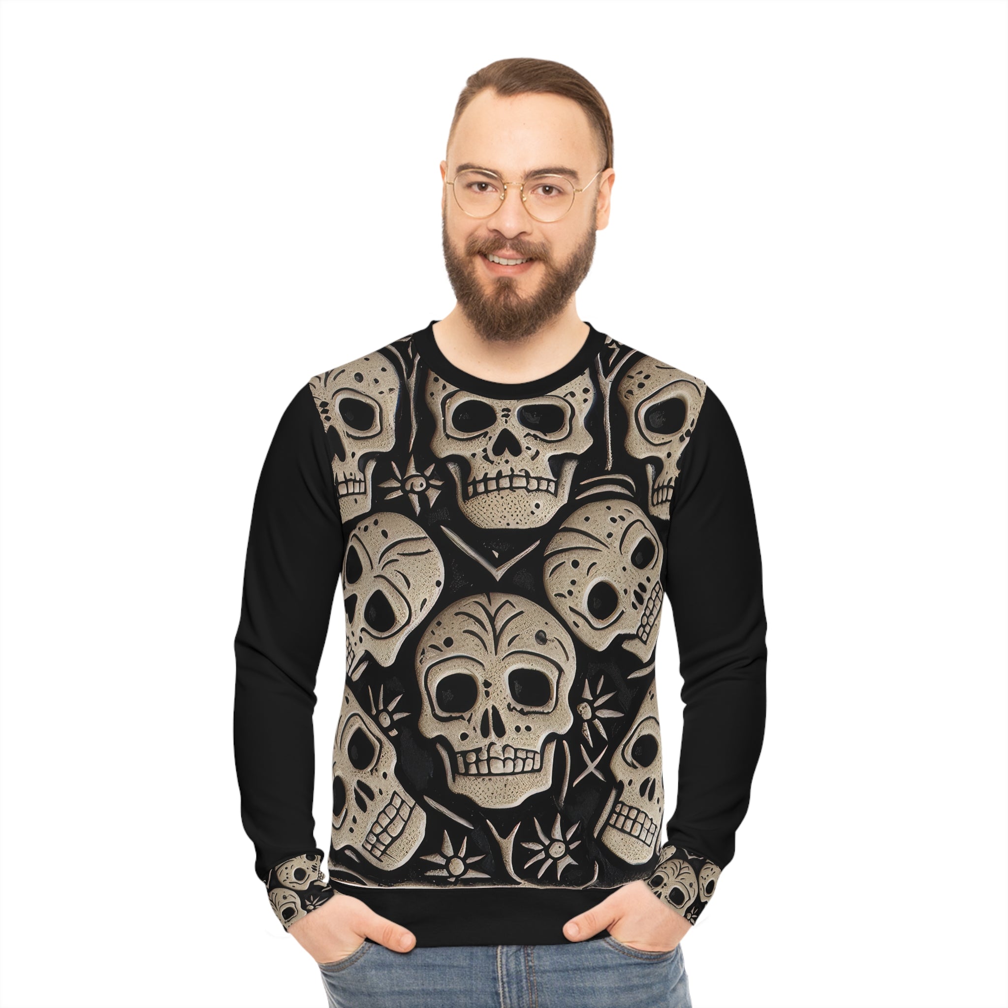 Metallic Chrome Silver Skulls and classic Designed Background Style 14 Lightweight Sweatshirt (AOP)