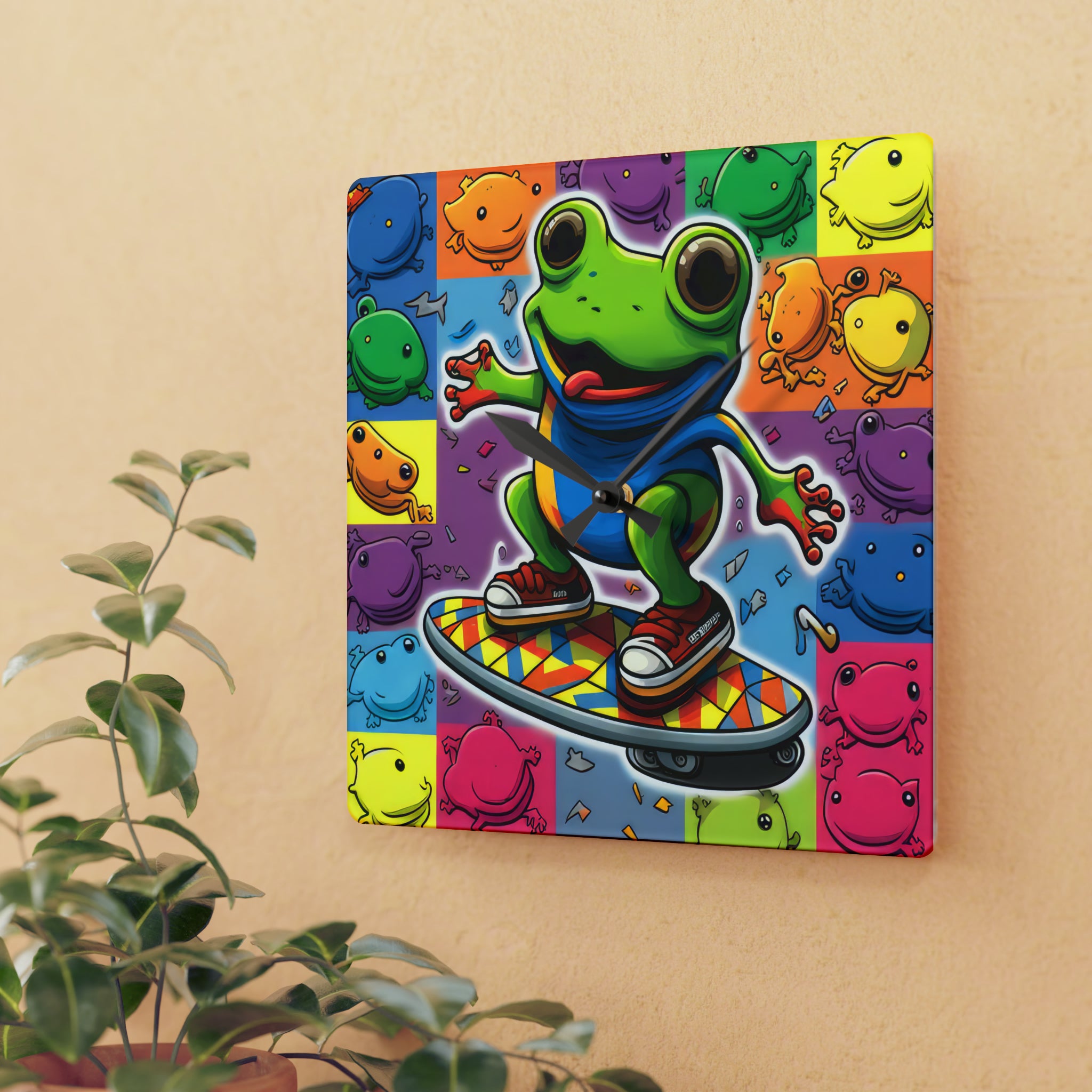Hip Hip Hop Skating Boarding Cool Frog With Back Ground Frog Collage Wall Clock