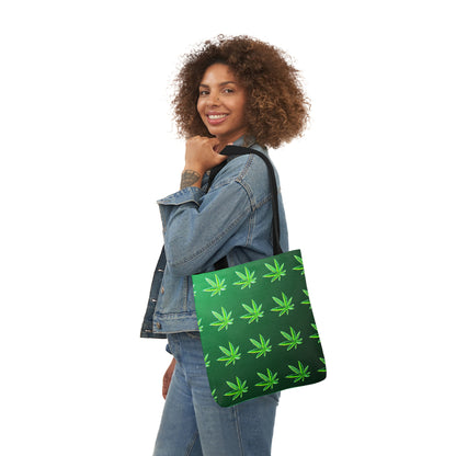 Green Leaf Marijuana Pot Weed Leaf 420 Polyester Canvas Tote Bag (AOP)