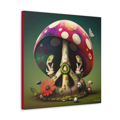 Beautiful Forest Half Peace Sign , Red And White Polka dot Mushrooms Red Flower Canvas Gallery Wraps