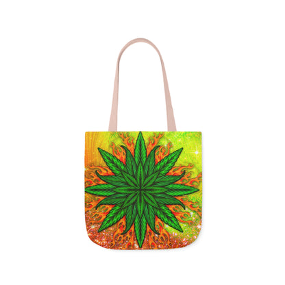 Beautifully Designed Orange, Yellow And Green Marijuana Leave Polyester Canvas Tote Bag (AOP)