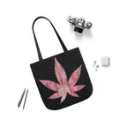 Sassy Single Pink Marijuana 420 Weed Leaf With Black Background Polyester Canvas Tote Bag (AOP)