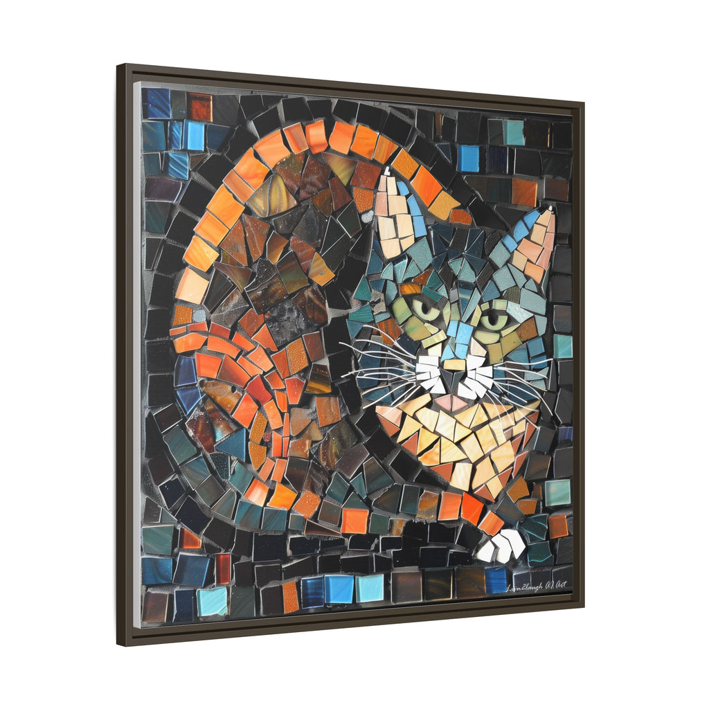"Bold Mosaic Cat", Framed Mosaic Cat Art Print — Colorful Modern Wall Canvas