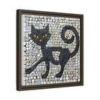 "Curious Black Cat Mosaic", Framed Mosaic Cat Art Print — Colorful Modern Wall Canvas