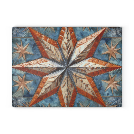 Beautiful Stars Abstract Star Style Orange, White And Blue Glass Cutting Board