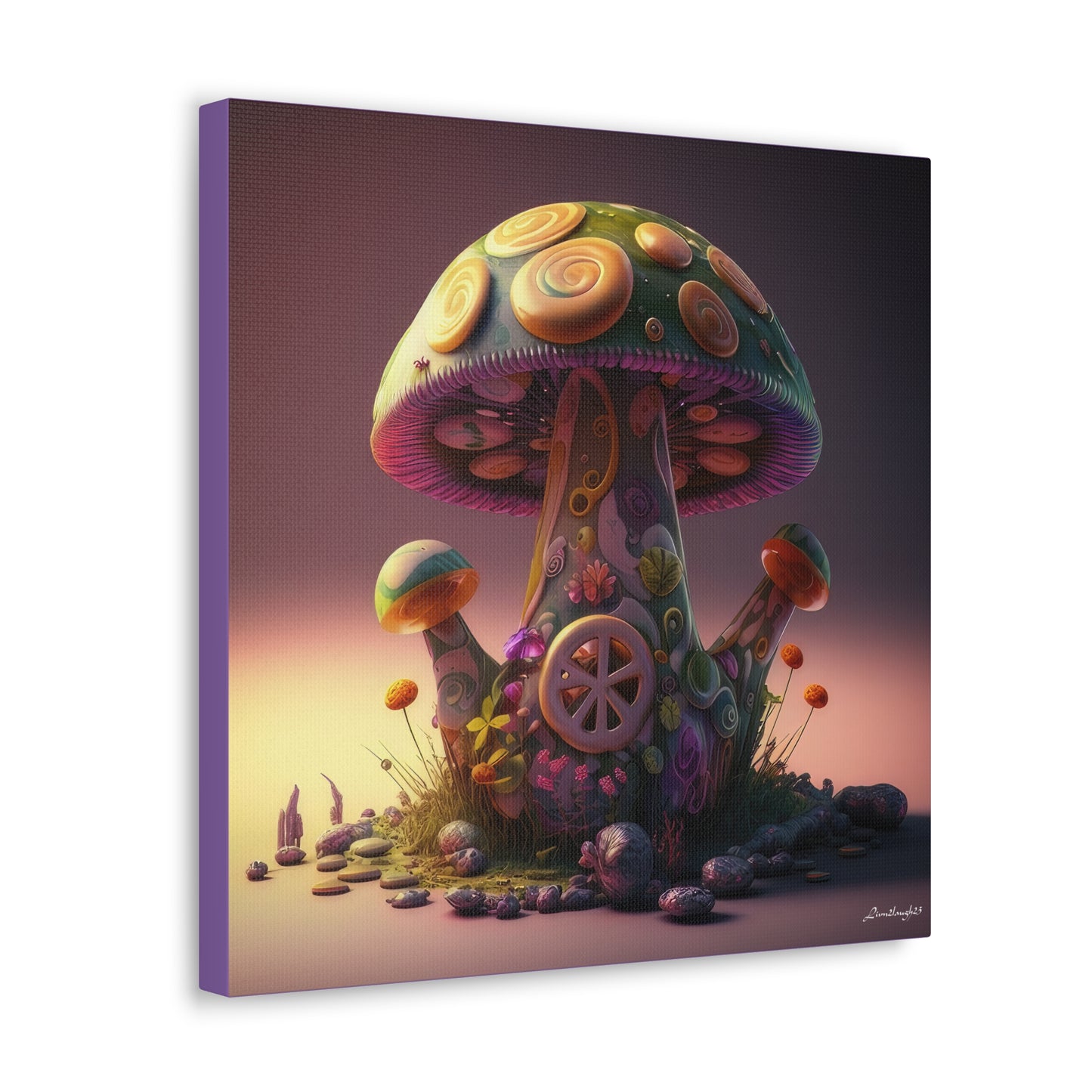 Beautiful Three Mushroom Colorful Uniquely Detailed Canvas Gallery Wraps