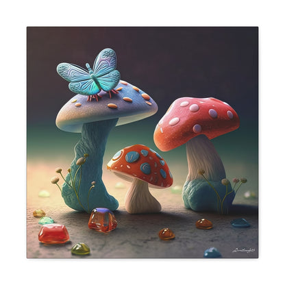 Beautiful Mushroom Luminating Colorful Bliss With Butterflies 2 Canvas Gallery Wraps