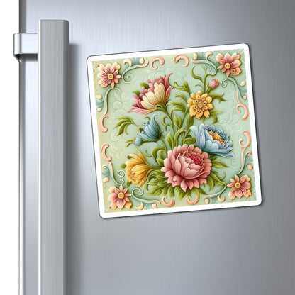 Antique Floral Pastel multi color flowers And Blue Background Classic Designed Style Two Magnets