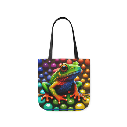 Sassy Rainbow Round Skittle Like Background With Beautiful Frog Polyester Canvas Tote Bag (AOP)