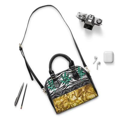 Gold And Zebra White And Black Marijuana Pot Weed Leaf 420 Weed Pot Marijuana Leaf Shoulder Handbag