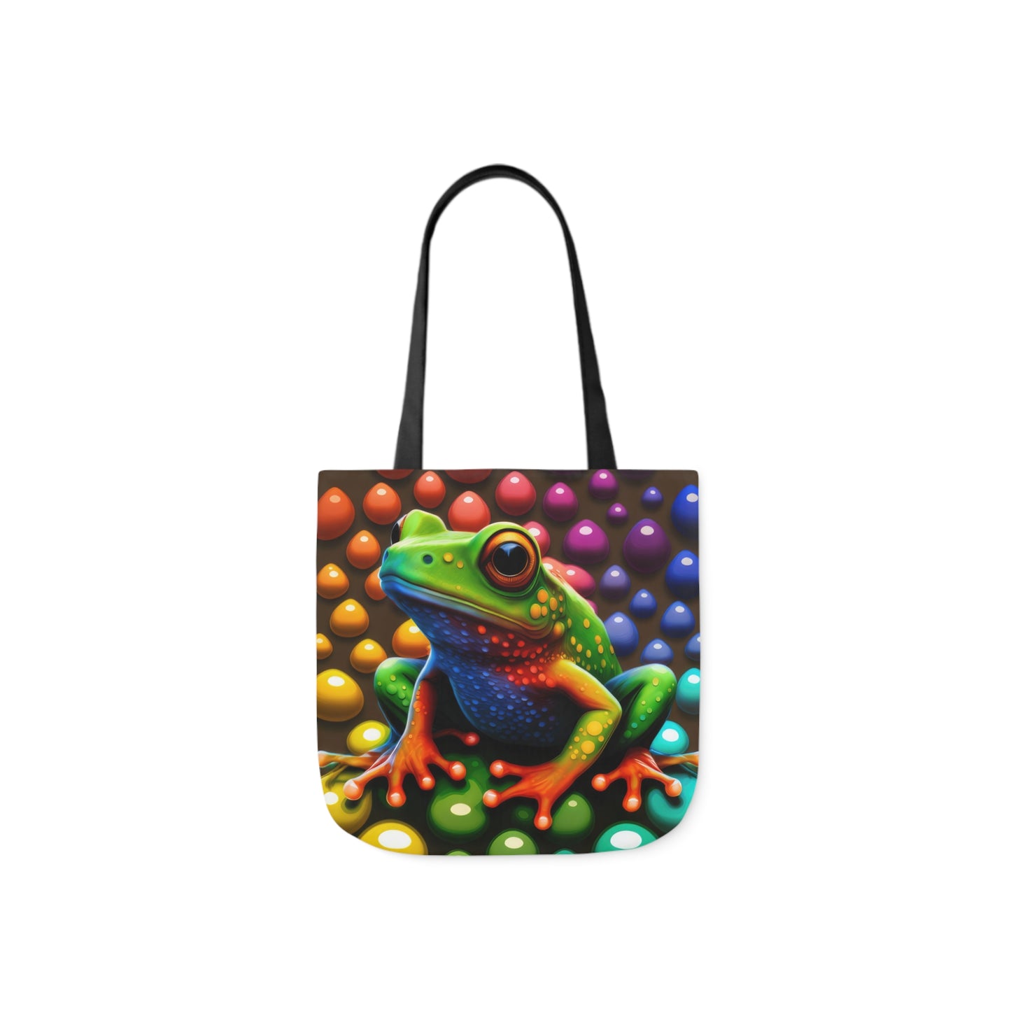 Sassy Rainbow Round Skittle Like Background With Beautiful Frog Polyester Canvas Tote Bag (AOP)