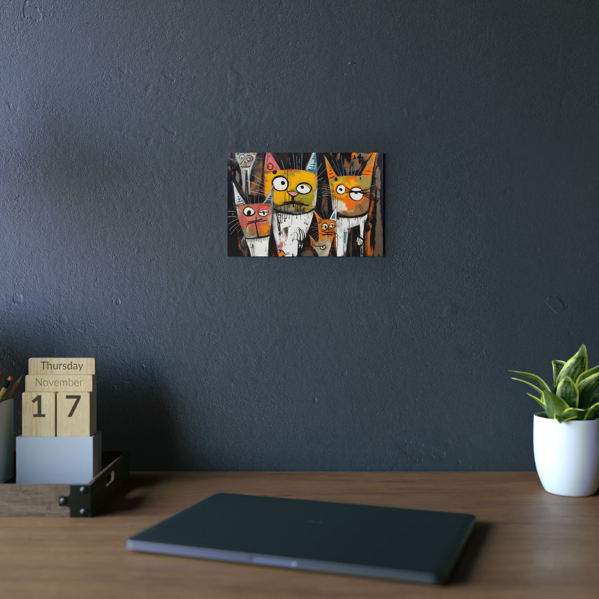 Doodle Abstract Multi Colored Cats With Black Background By DaFlowerChild Aluminum Composite Panels