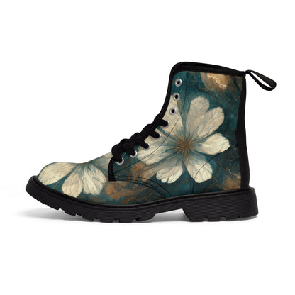 Bold And Beautiful White, Grey And Blue Floral Style 1 Men's Canvas Boots