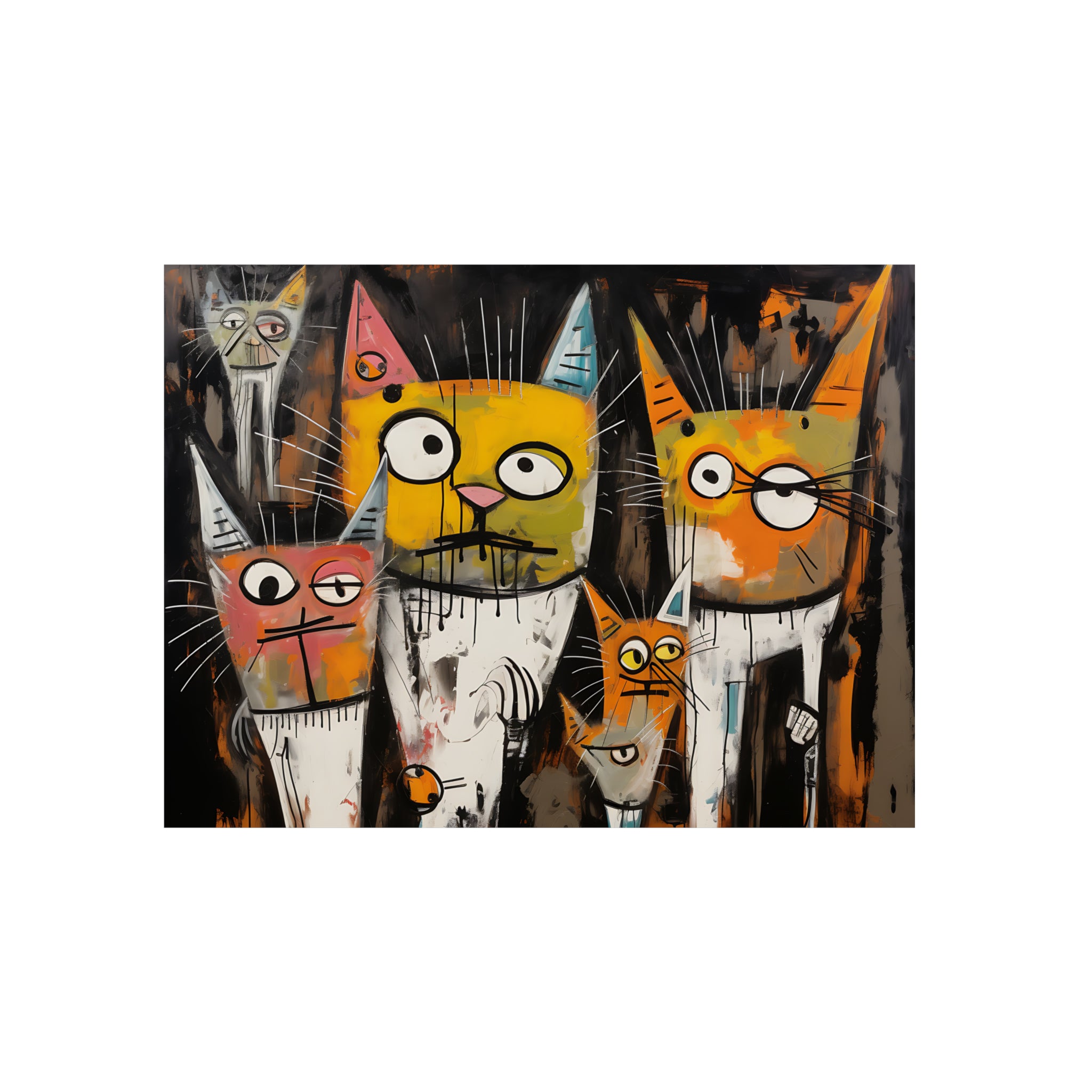 Doodle Abstract Multi Colored Cats With Black Background By DaFlowerChild Aluminum Composite Panels